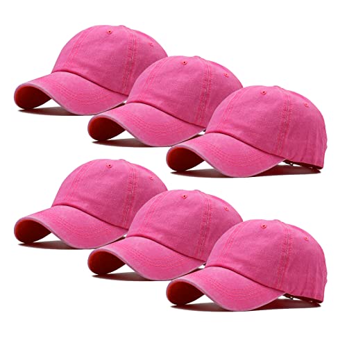 Ultrafun Unisex Vintage Baseball Cap Washed Distressed Plain Blank Baseball Hat Adjustable Dad Hat for Outdoor Sports - color: 6pack-rose Red