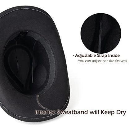 Men & Women Classic Wide Brim Western Cowboy Cowgirl Hat - color: Knit Bull/Black