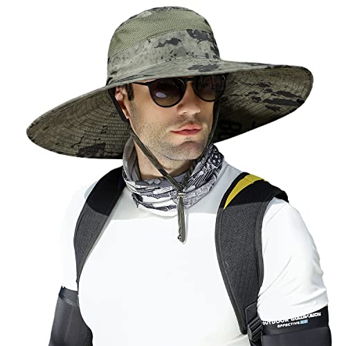 HUAMULAN Men Women 6" Wide Brim Sun Protection Hat Summer Fishing Hats - color: Shun04-junlv-smo