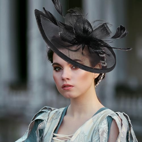 Zinniday 2026 Kentucky Hat for Women - Classic Victoria Derby Fascinator 1920s 50s Tea Party Hat with Hair Clip for Lady - color: Black