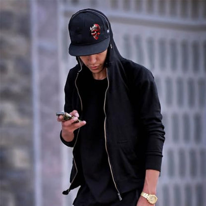 Snapback Hats for Men Flat Bill Hats for Men Fitted Hat Black Baseball Hats Hip Hop Caps - color: Red Skull