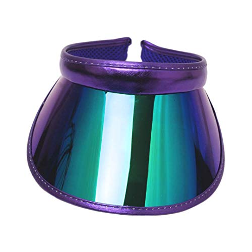 Surkat Women Sun Visors Hologram Wide Brim Thicker Sweatband UV Protective Sportswear Visors Sunhat - color: Deep Purple