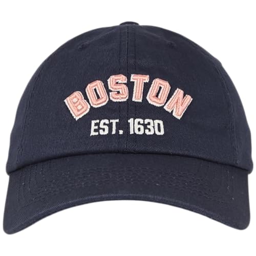 E BY ELIDAN Boston EST 1630 Dad Hat, Embroidered Cotton Baseball Cap - color: Navy Est 1630 Pink