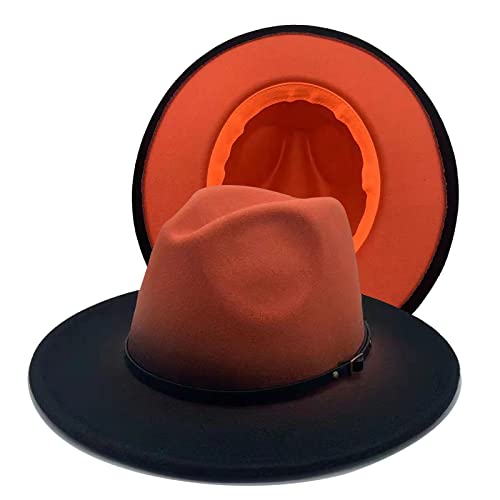 Willheoy Wide Brim Fedora Hats for Women & Men Two Tone Felt Hat Gradient Dress Hat - color: Orange