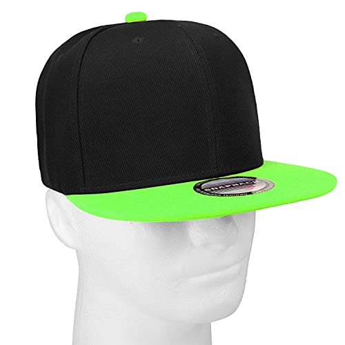 Falari Wholesale 12 Pack Snapback Hat Cap Hip Hop Style Flat Bill Blank Solid Color Adjustable Size - color: 12-pack Black/Green