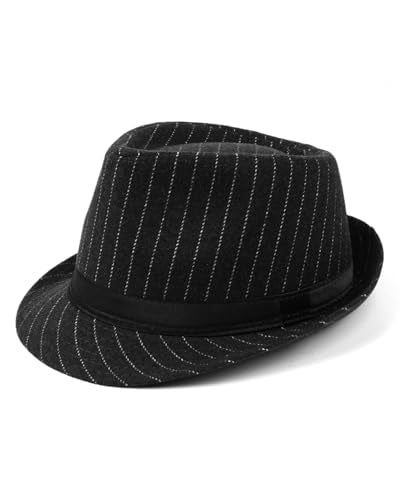 Zylioo XL Trilby Fedora Hat for Men Women, Short Brim Pinstripe Dress Hat - color: Black, size: X-Large