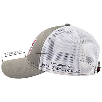 BASSDASH Altimate Fishing Hat Mesh Back for Men Women Adjustable Baseball Trucker Cap - color: Grey/Fish Flag
