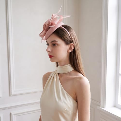 Flower Fascinator Hat Headband Clip for Women Tea Party - color: Pink-02