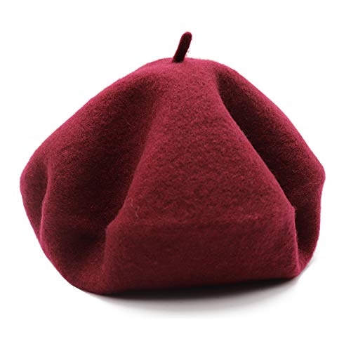 Wheebo Wool Beret Hat,Solid Color French Style Winter Warm Cap for Women Girls Lady - color: Burgundy