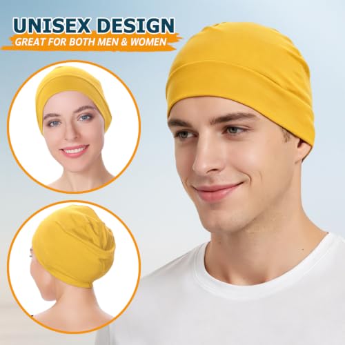 Headshion 100% Cotton Skull Caps Beanie Sleeping Hats for Men Women - color: Gold & Lemon Yellow