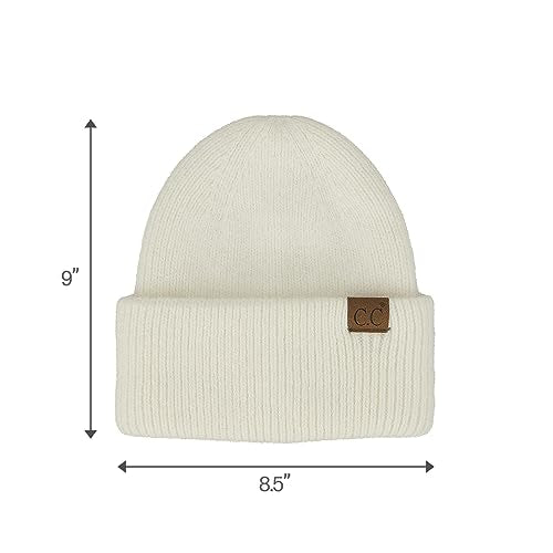 C.C Fuzzy Beanie for Women Unisex - Acrylic Stretchable Soft Warm Knit Winter Skully Hat - color: Angora-ivory