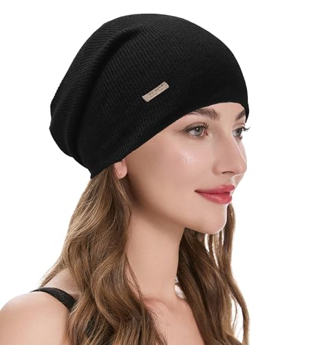 ZLYC Women Slouchy Beanie Hat Summer Knit Chemo Headwear - color: Solid Black