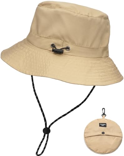 Unisex Waterproof Foldable Bucket Hat Packable Sun Cap for Hiking - color: Khaki