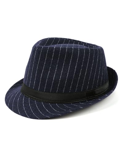 Zylioo XL Trilby Fedora Hat for Men Women, Short Brim Pinstripe Dress Hat - color: Navy Blue, size: X-Large