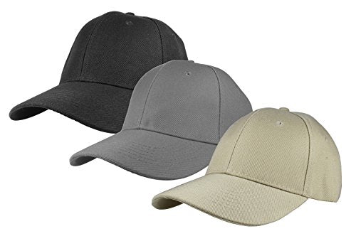 Gelante Plain Baseball Cap Adjustable Back Strap 3 PC - color: 3pcs-black/Gray/Khaki