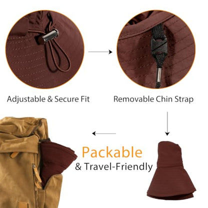 Wide Brim Waterproof Bucket Rain Hat for Women Men UPF50+ Cowboy Sun Hat - color: Rust