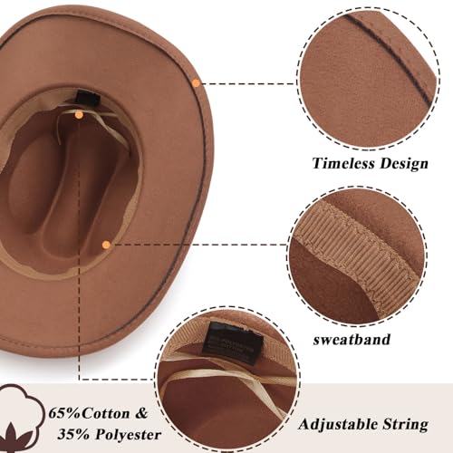 DRESHOW Women's Western Cowboy Hat Rhinestone Cowboy Cowgirl Hat Glitter Wide Brim Felt Fedora Hats Unisex Rolled up Caps - color: 1 Pack Style 11: Khaki