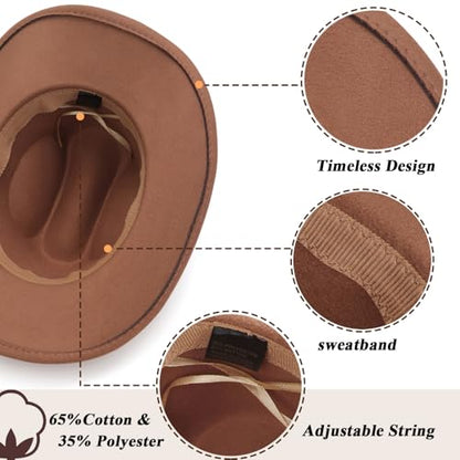 DRESHOW Women's Western Cowboy Hat Rhinestone Cowboy Cowgirl Hat Glitter Wide Brim Felt Fedora Hats Unisex Rolled up Caps - color: 1 Pack Style 11: Khaki