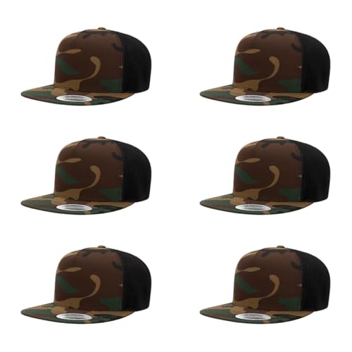 Yupoong 5-Panel YP Classic Trucker Cap | High Profile Flat Visor Snapback - color: Camo/Black