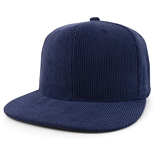 Trendy Apparel Shop High Profile Structured Woven Corduroy Plain Snapback Cap - color: Navy