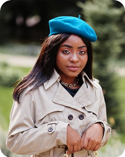 Parquet Solid Color French Beret Hat. Classic French, Casual and Chic Lightweight Cap for Women - color: Turquoise