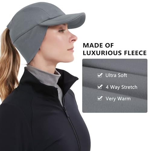 GADIEMKENSD Women's Winter Reflective Fleece Ponytail Hat with Drop Down Ear Warmer - color: Light Gray, size: 7-7 1/8