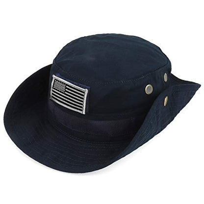 Armycrew Military American Flag Hook and Loop Patch Boonie Cap with Chin Strap - color: Navy