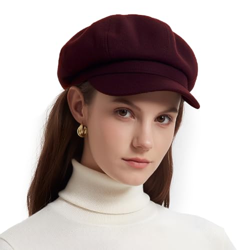 ACUSHLA Merino Wool Newsboy Cap Women Trendy Winter Baker Boy Cabbie Hats - color: Sangria Red