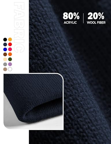 Beanie Hats for Men Women Knit Winter Hat, Warm Skull Stocking Cap, Striped Snow Hat Heated Cuffed Beanie - color: 2p-black+navy Blue