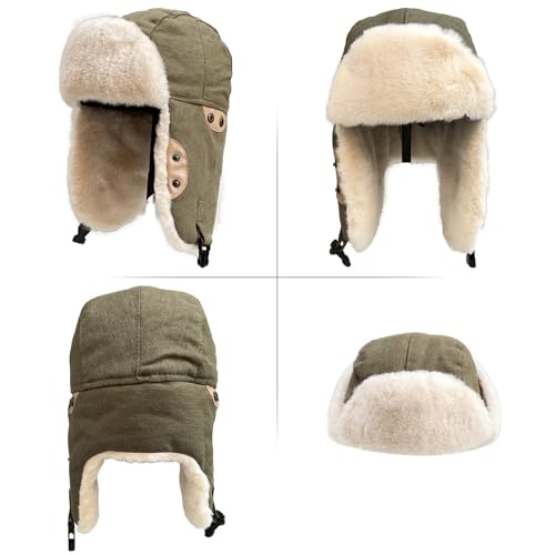 Peicees Aviator Hat and Goggles for Adult Costume Accessories Pilot Cap Vintage Goggles Trapper Hat with Fur Ear Flaps - color: Green Hat+black Frame/Clear Lens