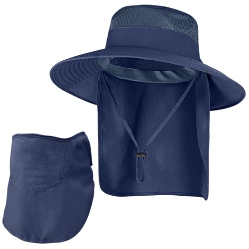 ZOORON Sun Hats for Men Women with Neck Flap Fishing UPF 50+ UV Protection - color: Navy Blue (With Face Cover)