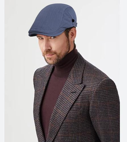 DIYDECAL Cotton Newsboy Flat Caps for Men, Womens Cabbie Driving Beret Hats - color: Navy Blue