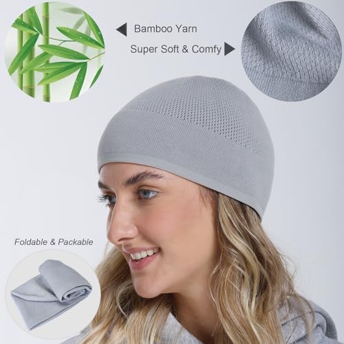 Bamboo Lightweight Skull Cap Beanie Hat for Men Women, Soft and Comfy Sleep Cap Watch Hat - color: Black/Grey