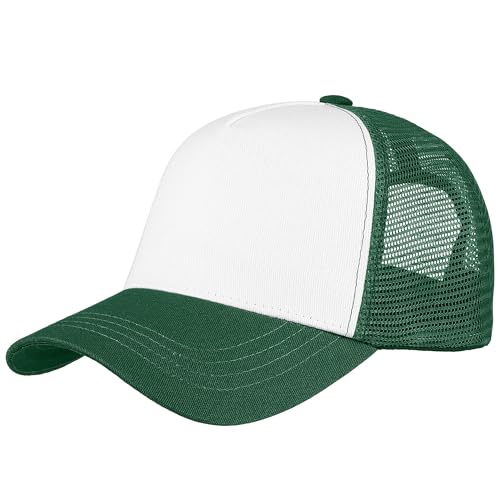 Falari 5-Panel Mesh Baseball Cap, Trucker Hat, Structured Plain Design, Cotton, Adjustable Size - color: 1pk Hunter Green