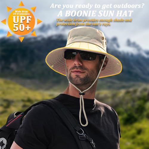 Sun Hats for Men Women, Fishing Hat UV Protection Wide Brim Bucket Hats Foldable Boonie Hat for Hiking Camping Safari - color: Ivory White