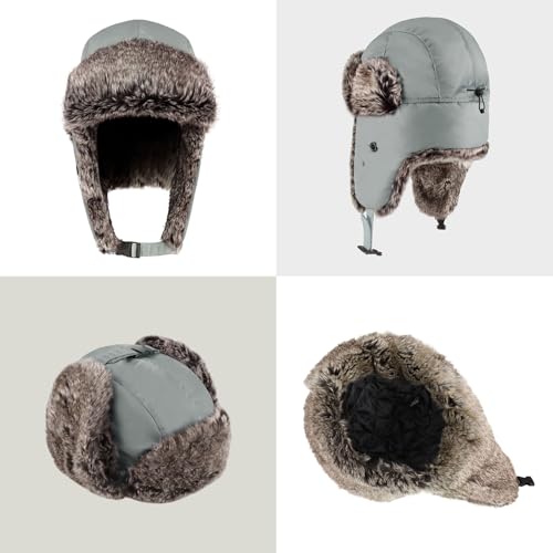 Waterproof Winter Trapper Ushanka Hat Ear Flap Chin Strap, Russian Style - color: Arctic (Light Grey)