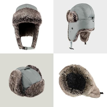 Waterproof Winter Trapper Ushanka Hat Ear Flap Chin Strap, Russian Style - color: Arctic (Light Grey)
