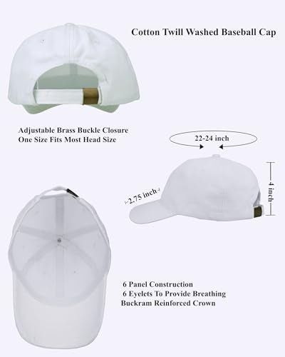 Gelante Cotton Twill Washed Unstructure Baseball Cap - Adjustable Blank Hat for Men Women - Wholesale Bulk Lot of 6 Pack - color: Solid White