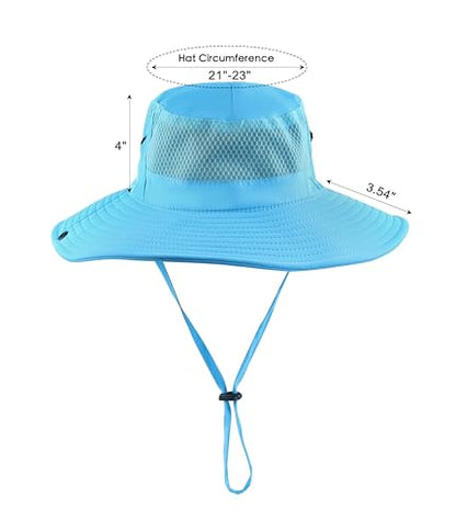 Muryobao Women Ponytail Sun Hat Summer UV Protection Cap Outdoor Foldable Mesh Wide Brim Bucket Hats for Beach Fishing Garden - color: Sky Blue
