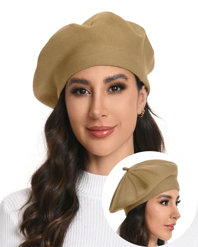 Women's Knitted Beret, French Style Double Layer Winter Autumn Warm and Soft Beanie Hat Cap - color: Z-camel