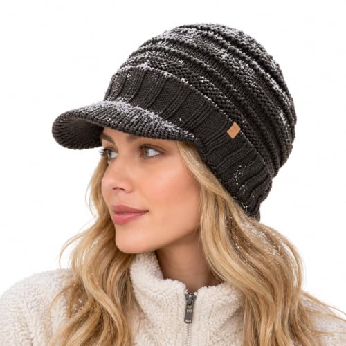TOP-EX DryKnit Waterproof Visor Beanie for Women, Fleece Lined Winter Hat - color: Grey