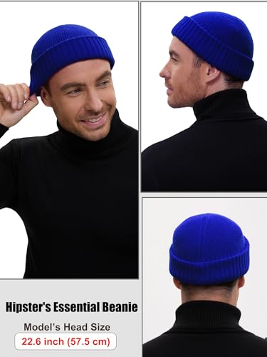 Wool Short Fisherman Beanie for Men Women Double Cuffed Skull Caps - color: 1pcs-blue
