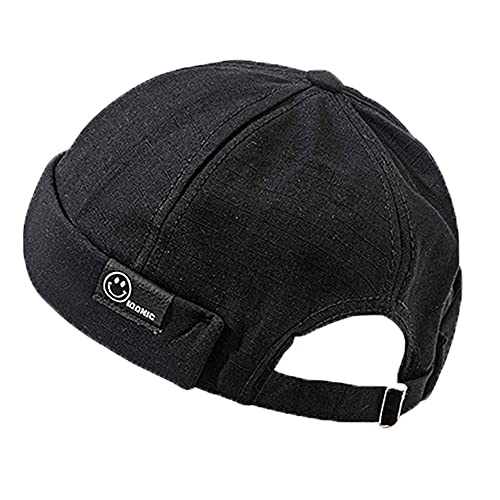 Men Hats Docker Cap Hats Beanie Sailor Cap Worker Hat Rolled Cuff Retro Brimless Hat with Adjustable (MP113-Black)