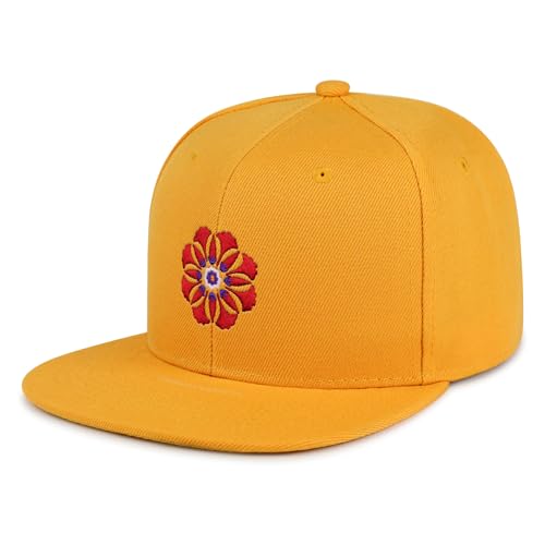 Flower Ornament Hip-Hop Snapback Hat Embroidered Baseball Cap Floral Embellishment - color: 09. Yellow