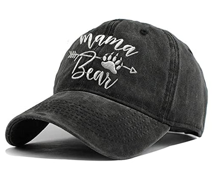 Women's Mama Bear Arrow Baseball Hat Embroidered Washed Denim Mom Cap - color: Mama Bear Paw - Black
