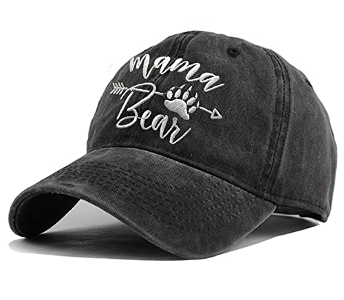 Women's Mama Bear Arrow Baseball Hat Embroidered Washed Denim Mom Cap - color: Mama Bear Paw - Black