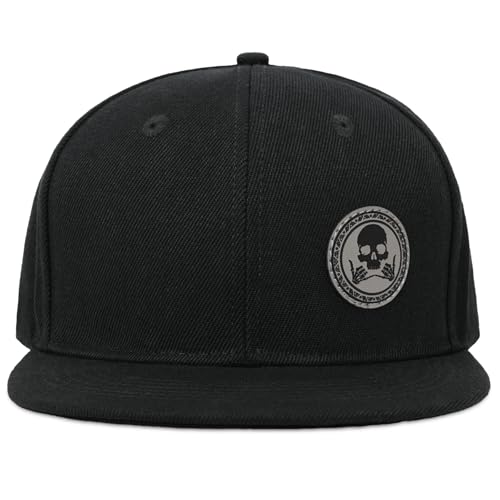 Flat Brim Hats for Men - Gothic Style Skull Hat Leather Pattern - Hip-Hop Snapback Hat Skeleton Hats for Men - color: 03.skeleton-2-blackgrey