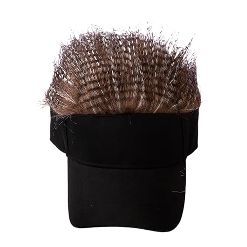 Mens Novelty Sun Visor Beach Hat Short Hair Wigs UV Protection Adjustable Golf Dad Cap Funny Hip Hop Rave Party Trucker Hat - color: Brown & White