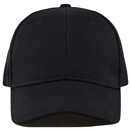 The Hat Depot Men's Curved Brim Stretch Fit Mesh 6 Panel Fitted Baseball Cap - color: Black, size: Small-Medium