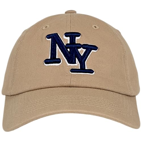 NY 3D Embroidered Dad Hat - New York Baseball Cap - color: Khaki With Navy Ny Logo